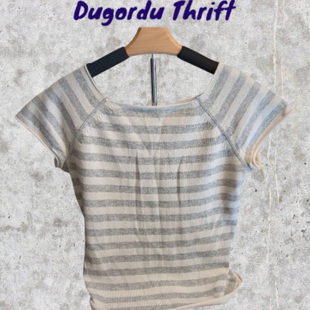 Woman's Medium Banana Republic Short Sleeved Sweater Striped Cashmere Blend
